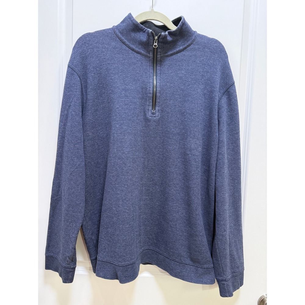 Vince Mens XL Quarter Zip Pullover Heather Blue Ribbed Knit Mock Neck Sweater